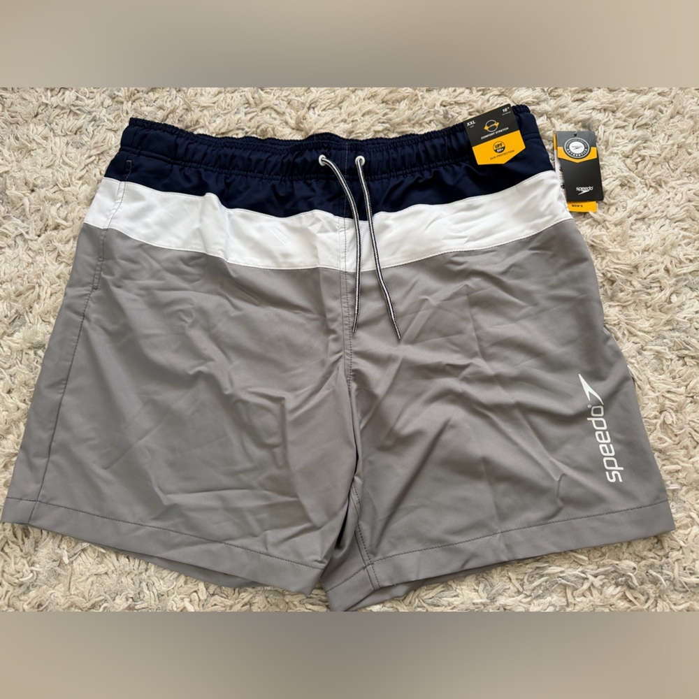 New SPEEDO Men’s Swim Trunks Blue Gray White Sz XXL
